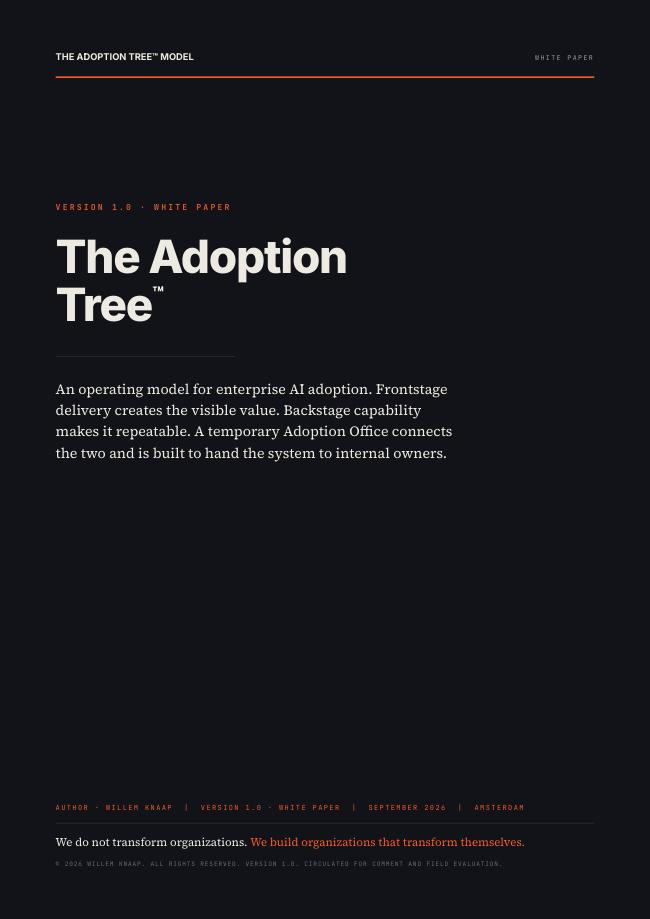Cover of The Adoption Tree Model white paper, version 1.0, by Willem Knaap